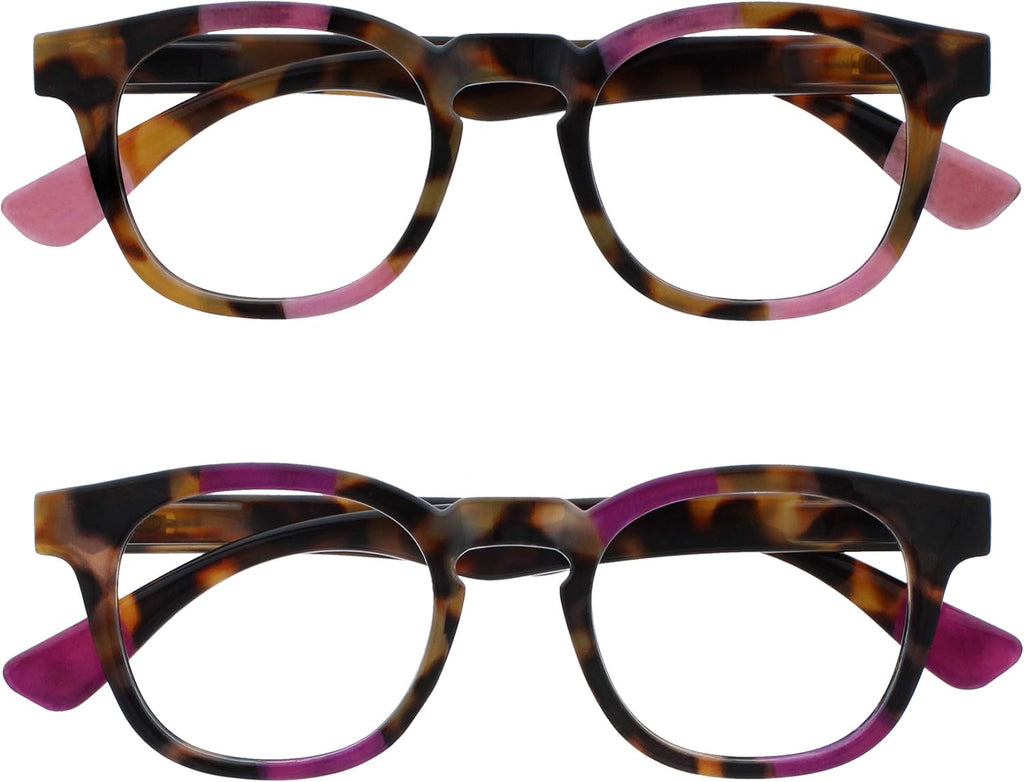 OPULIZE AVA Reading glasses for Women Men,Scratch Resistant Round frame with Spring Hinges, Brown Tort Pink,Brown Tort Purple +1.5 (Pack of 2)