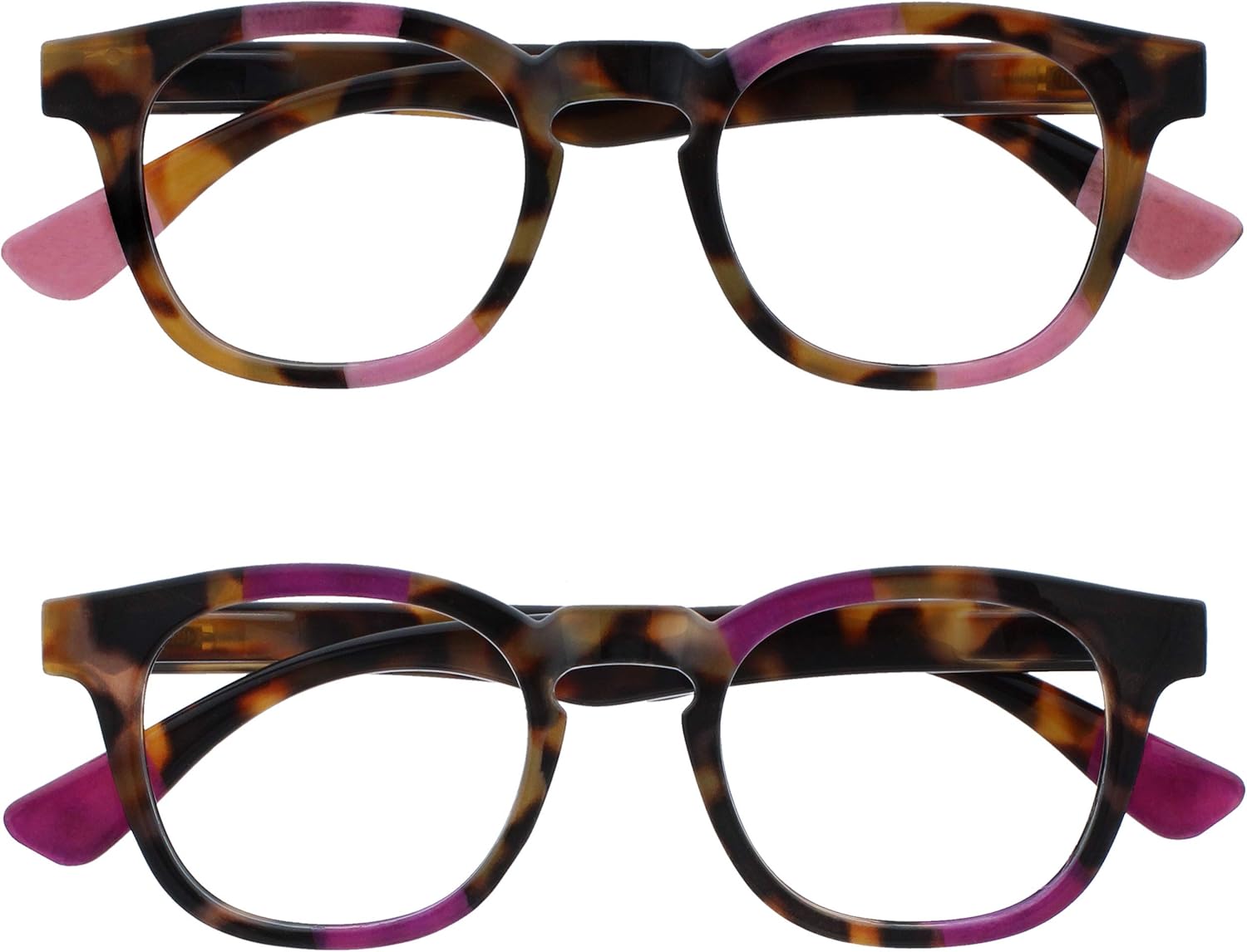 OPULIZE AVA Reading glasses for Women Men,Scratch Resistant Round frame with Spring Hinges, Brown Tort Pink,Brown Tort Purple +1.5 (Pack of 2)