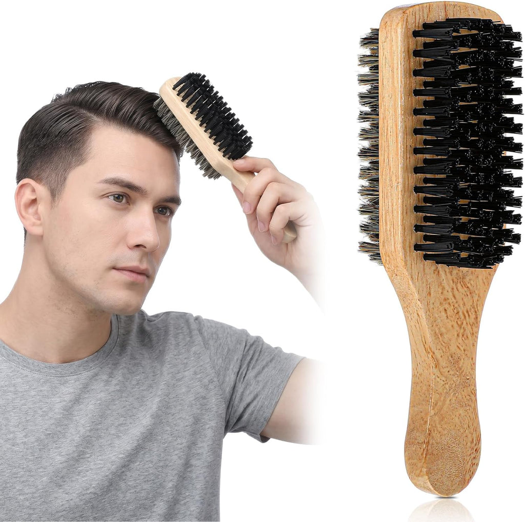 Double Sided Beard Brush, Imitation Bristle with Rubber Wood Handle for Men, Mustache Brushes, Shaving Brush Facial Hair Brushes Beard Grooming Tool for Grooming Slick Back Hair