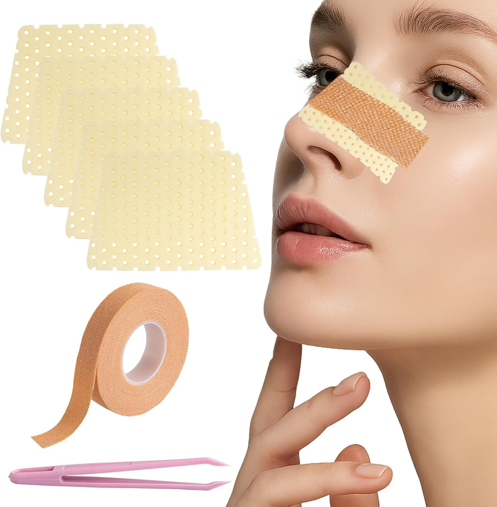 5 Pcs Thermoplastic Nasal Splint with Nose Tape, Reusable Nose Straightener, External Nose Protector Support for Nose Brace Fracture, Rhinoplasty Septoplasty Surgery, Nose Job Recovery Supplies