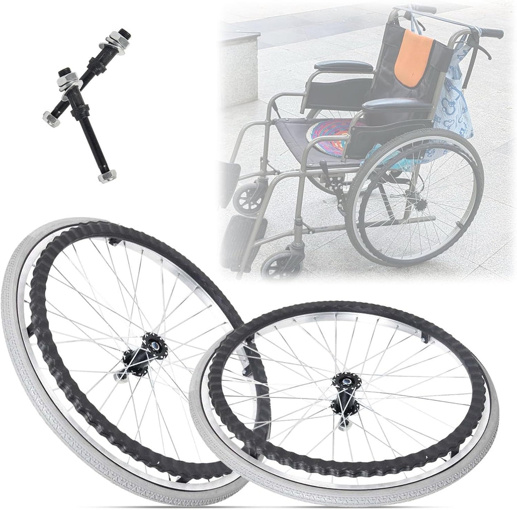 WORDFUN 24" Wheel Replacement Parts for Wheelchairs, Professional Wheelchair Rear Caster, Wheelchair Caster Assembly, Solid Tires, Ball Bearings, for Handicapped Wheelchairs, 2 Pcs