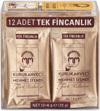 KURUKAHVECI MEHMET EFENDI Turkish Coffee, 100% Arabica, Finely Roasted Ground Coffee for Cezve, Rich Aroma, Medium, Authentic Turkish Coffee Tradition Since 1871, 0.21 OZ / 6 Gr, Pack of 12