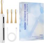 Bamboo Electric Toothbrush丨Rechargeable Electric Toothbrush with 4 Bamboo Heads, Soft Castor Oil Bristles,5 Moedes&3 Intensities, 45 Days Battery Life, IPX7 Waterproof-White