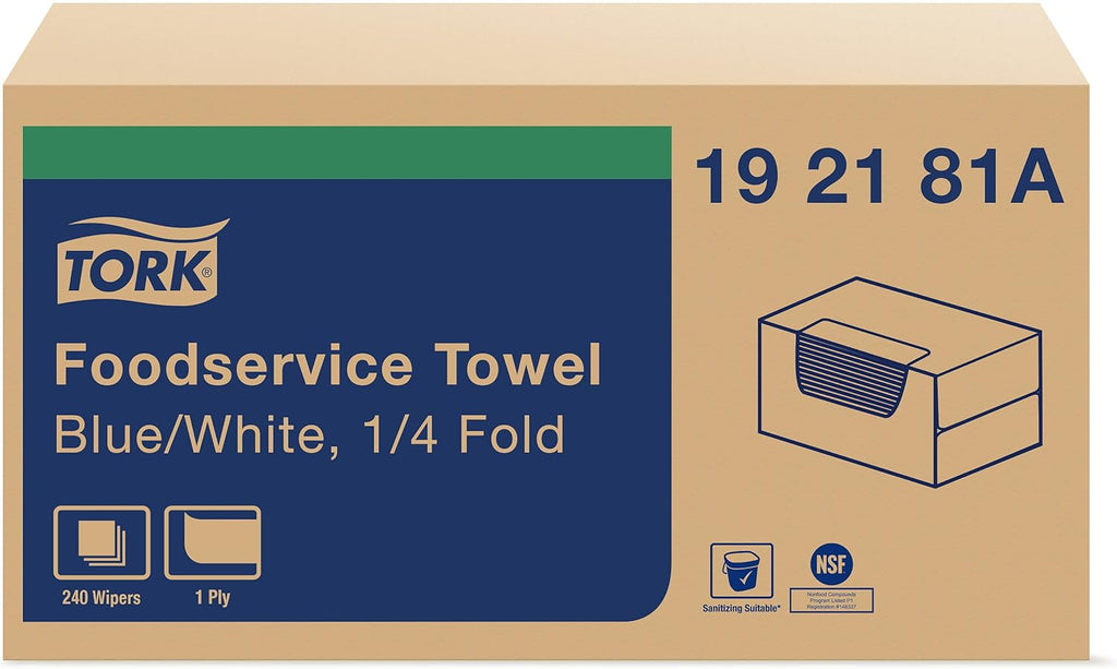 Tork Foodservice Cleaning Towel Blue/White Self Dispensing, 1/4 Folded, 1 x 240 Cloths, 192181A