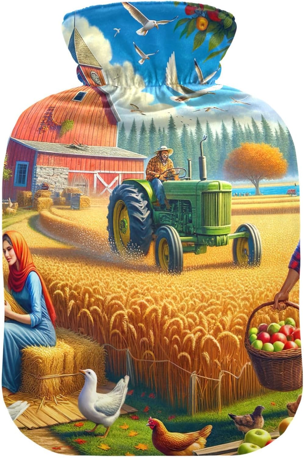 Autumn Farm Harvest Hot Water Bottles with Velvet Cover Hot Water Bag for Menstrual Cramps, 2L