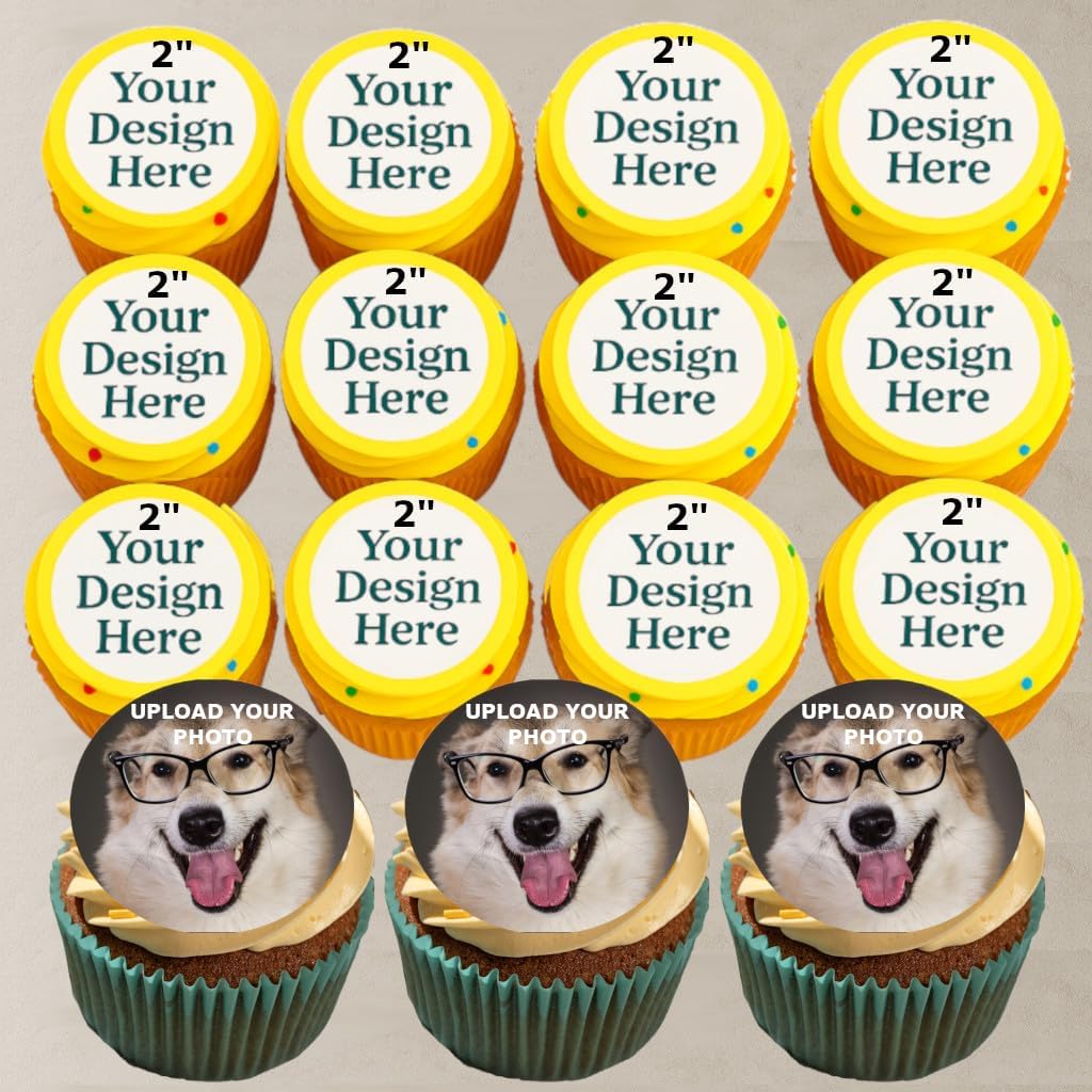 PRE-CUT CUSTOM EDIBLE PHOTO CUPCAKE TOPPER:Make Your Celebration Truly One-Of-A-Kind! Upload Your Photo for an Eye-Catching,Personalized Edible Cupcake Topper 2" Cupcake,12 set.
