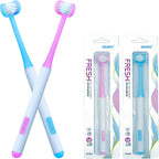 3 Sided Autism Toothbrush 360° Oral Teeth Cleaning Design U-Shaped Toothbrush 2 PCS Adult Soft Bristles Soft and Gentle for Complete Tooth and Gum Care (Blue+Pink)