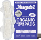 August Menstrual Day & Night Organic Cover Pads, 48-Pack Regular, 48-Pack Super Pads, Compostable Wrappers, Hypoallergenic Organic Cover Sanitary Napkins for Anyone Who Menstruates (6 Boxes of 16)