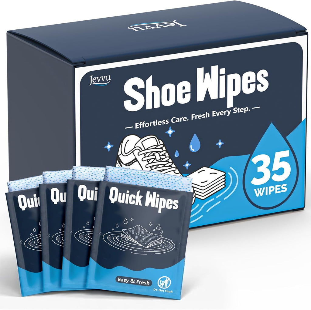 Jevvu Shoe Cleaner Wipes, 35 Individually Wrapped Sneaker Cleaning Wipes for White Shoes, Portable Shoe Wipes