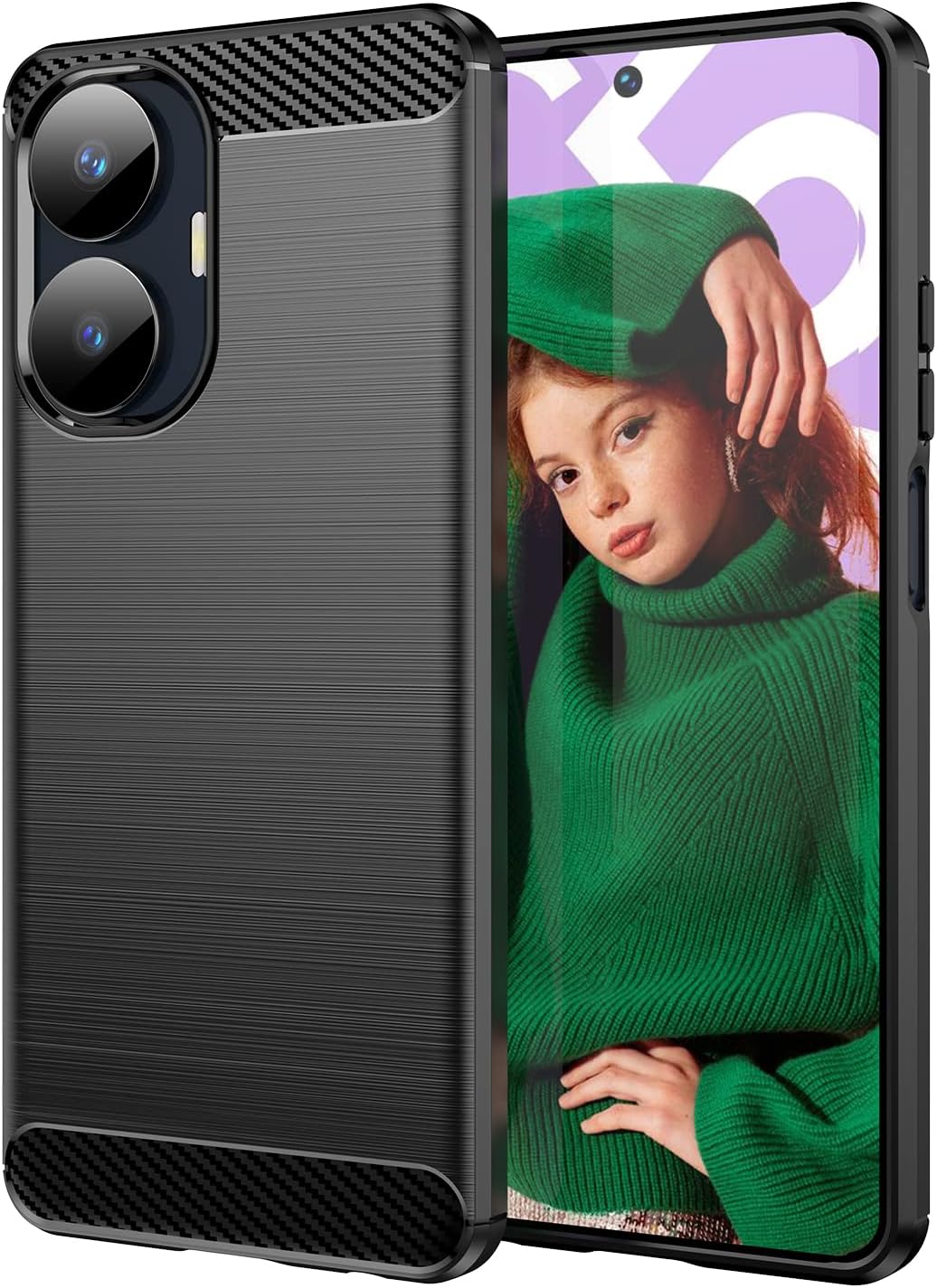 Case for Realme C55 Case, Realme Narzo N55 Case, RMX3710 Case, Slim Thin Carbon Fiber TPU Rubber Protective Cases Anti-Scratch Shockproof Cover for Realme C55 Black