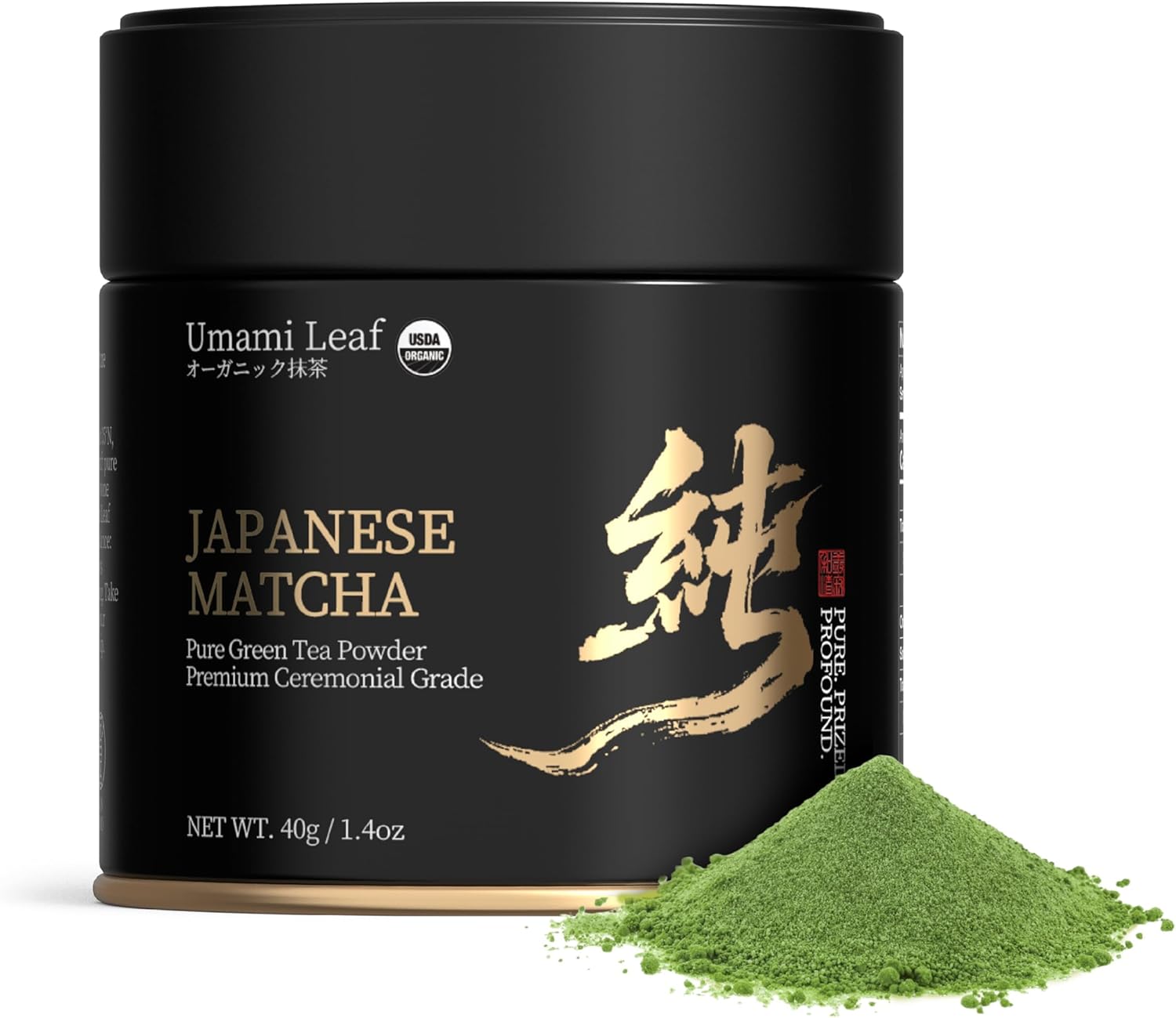 Umami Leaf Organic Japanese Ceremonial Grade Matcha - 100% Pure Green Tea Powder, USDA Certified, First Harvest, Authentic Origin From Uji, Kyoto (40g / 1.4oz Tin)