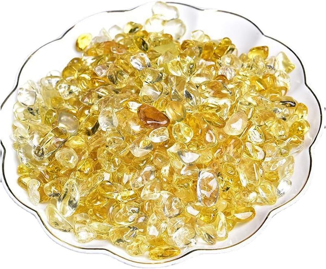 Natural Citrine Tumbled Chips Crushed Crystal Stone, 7-9mm Polished Healing Crystal Chips Healing Reiki Crystal Jewelry Making Home Decoration