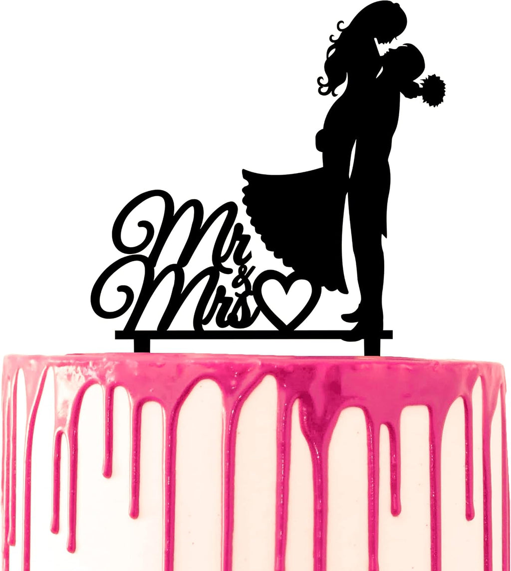 CARISPIBET Wedding cake topper groom picks up bride with Mr & Mrs script and heart funny cake decoration