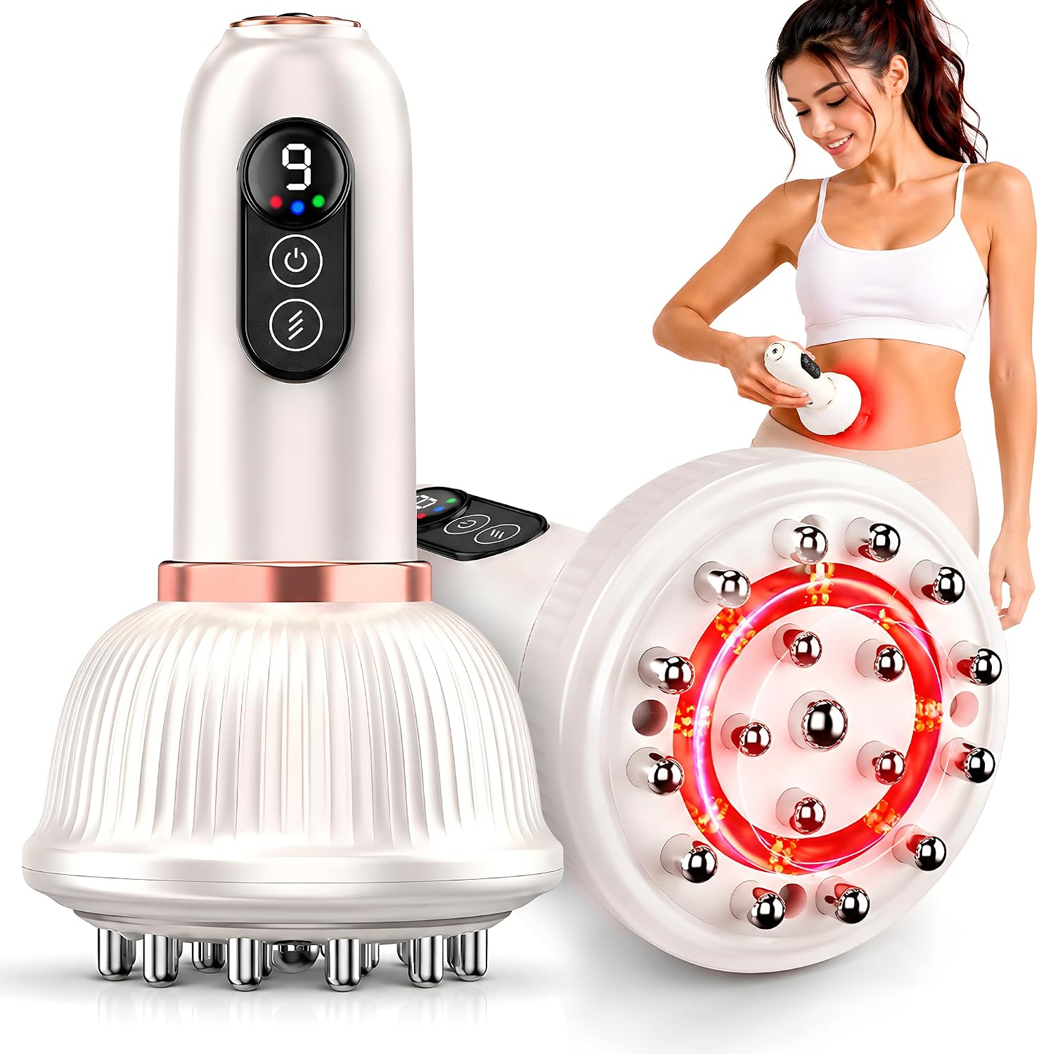Lymphatic Drainage Massager - Body Sculpting Machine with Microcurrent, Light, Heat, and Vibration - Anti Cellulite Massager for Arms, Legs, Belly Stretch Marks, Sciatica Nerve Pain Relief, White