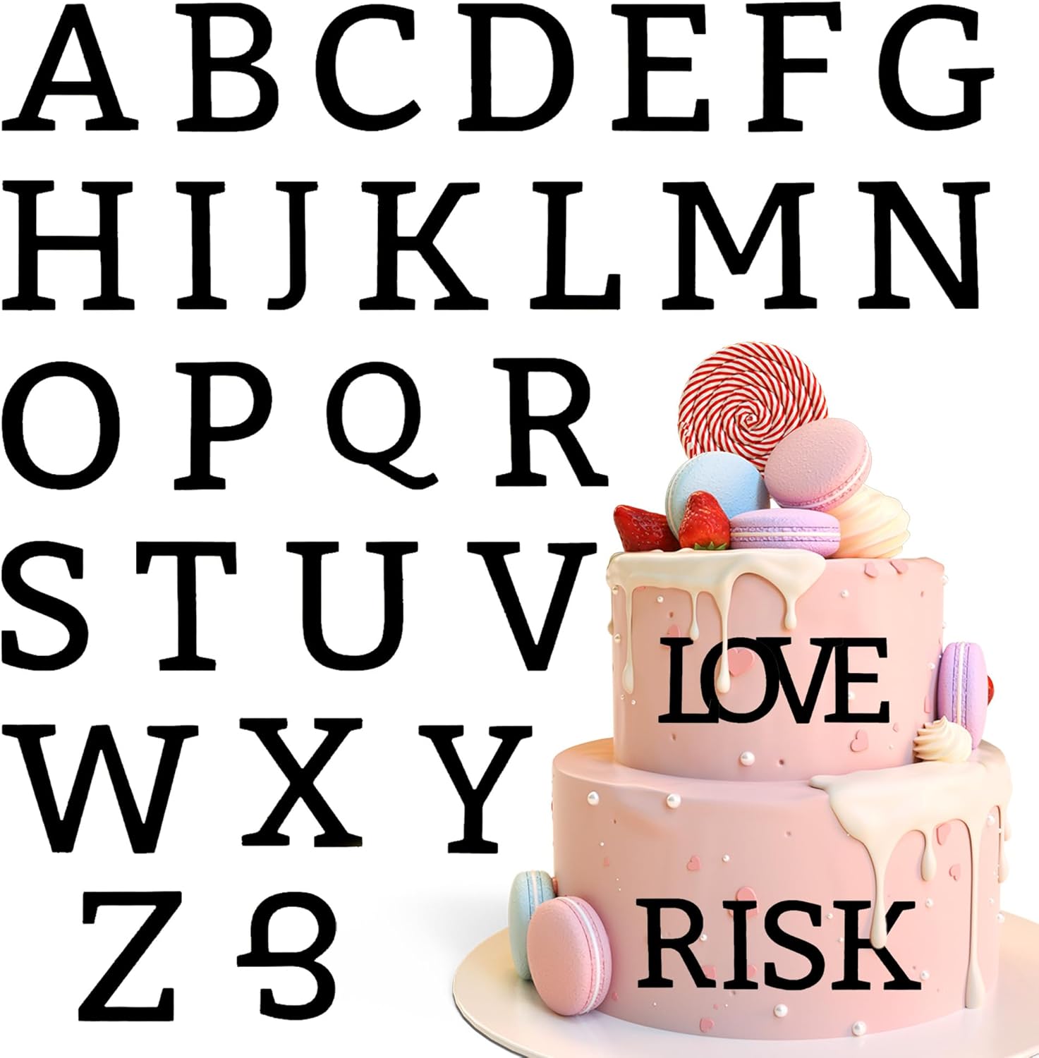 27-Piece Black Acrylic A-Z Letter Cake & Cupcake Decorations – DIY Alphabet Picks for Baby Shower, Wedding, Birthday, Graduation & Anniversary Parties