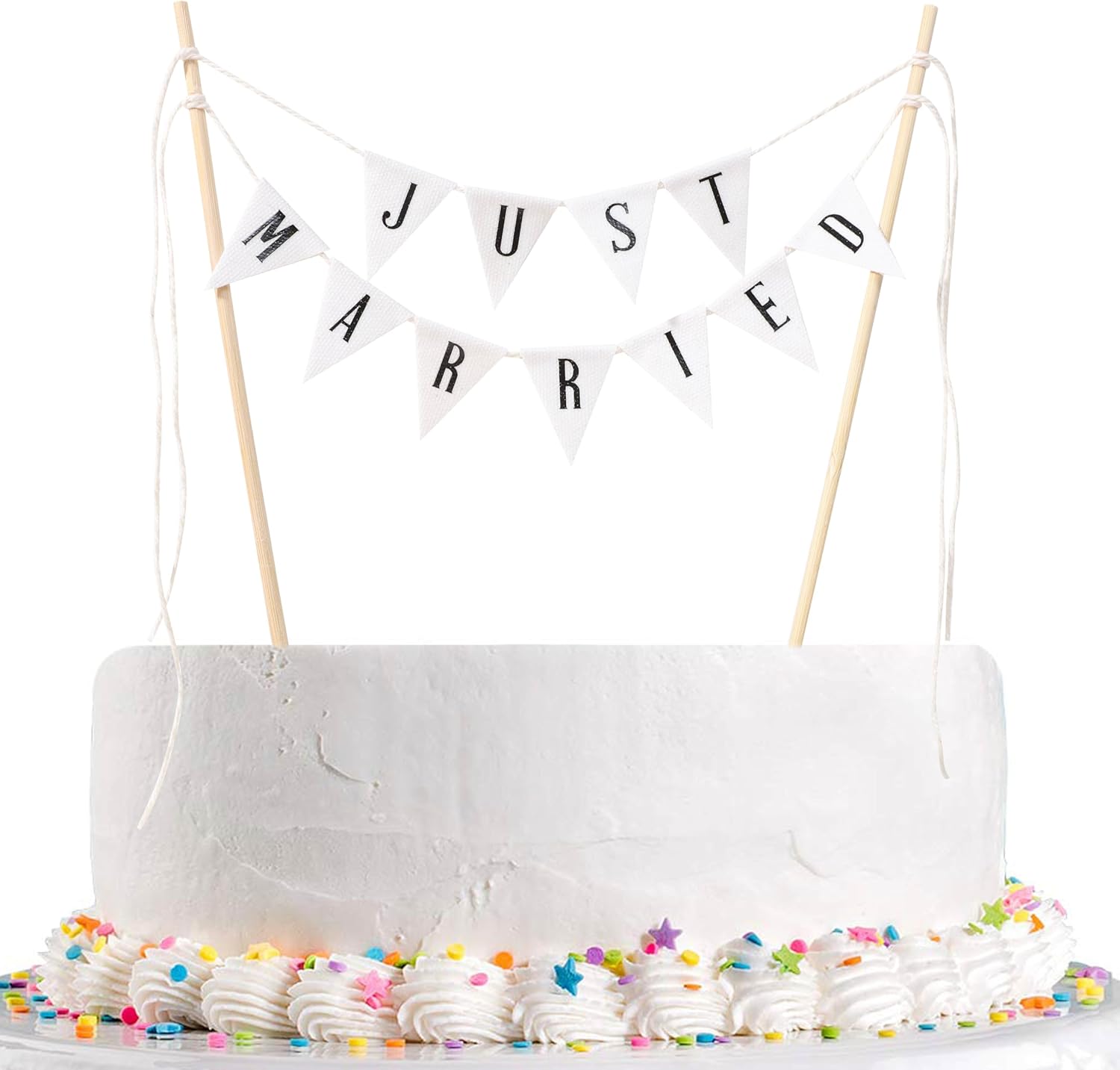 Just Married Wedding Cake Topper - Rustic Wedding Cake Topper Banner, Rustic Wedding Decorations, Just Married Bunting Cake Topper Banner, Bridal Shower Cake Decor (Just Married Cake Topper)