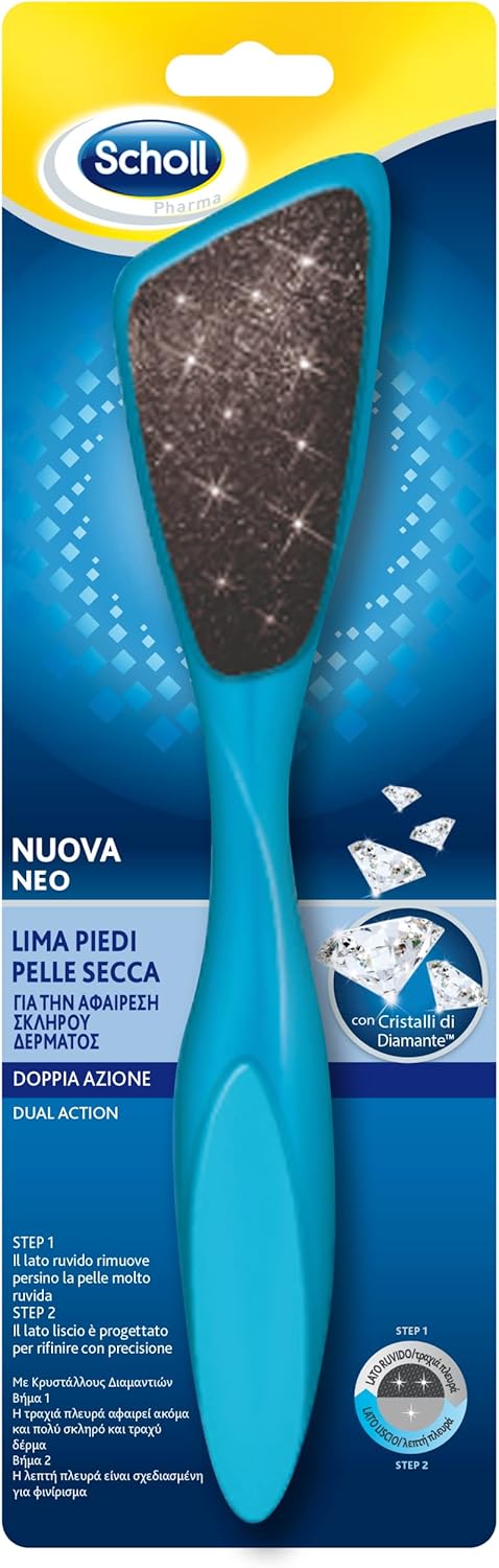 Scholl Diamond Crystal Double Action Foot File Abrasive Surface for Calluses and Corns, Smooth Surface to Finish, Non-Slip Grip