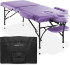 Saloniture Professional Portable Lightweight Bi-Fold Massage Table with Aluminum Legs - Includes Headrest, Face Cradle, Armrests and Carrying Case - Lavender