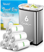 Teivio 6 Gallon 180 Counts Strong Garbage Bags Trash Bags, Bathroom Trash Can Bin Liners, Plastic Bags for home office kitchen, Clear
