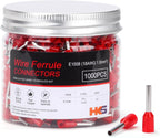 HKS 1000PCS Wire Ferrule Connectors - AWG 18-1.0mm² Copper Barrel Pin Cord Ends Insulated Ferrules Terminals - E1008 Red
