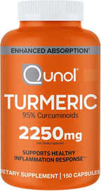 Qunol Turmeric Curcumin with Black Pepper, 2250mg Turmeric Extract with 95% Curcuminoids, Extra Strength Turmeric Supplement, Enhanced Absorption, Joint Support Supplement, 150 Vegetarian Capsules
