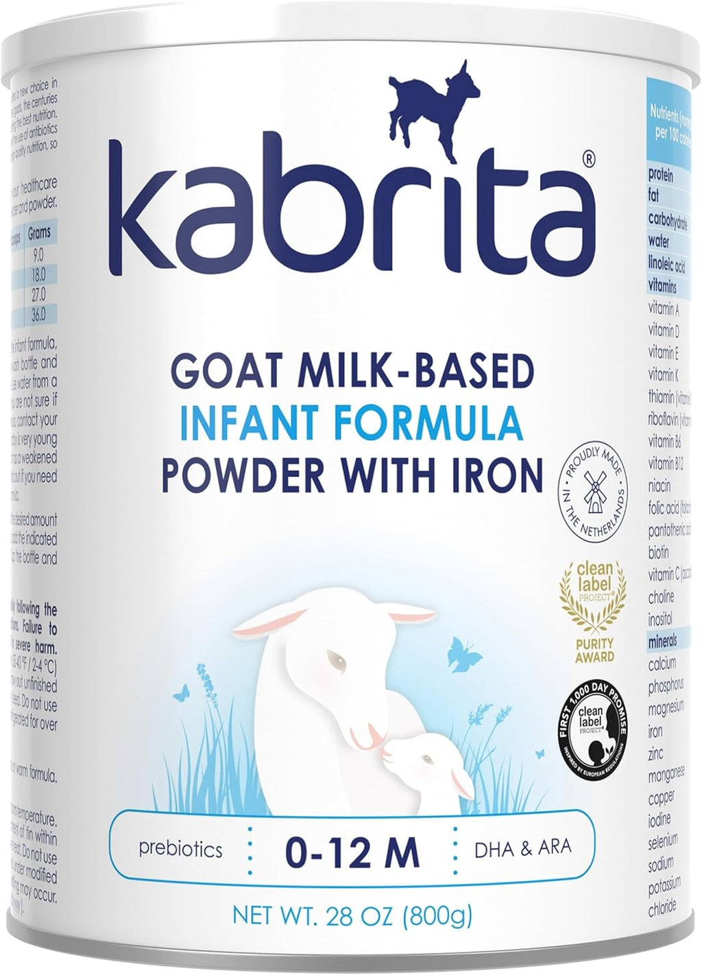 Kabrita Goat Milk-Based Infant Formula Powder with Iron, DHA, ARA & Prebiotics, for Infants 0–12 Months, Non-GMO, 28 oz