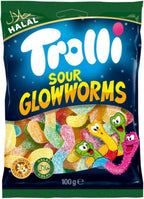 Trolli Sour Glowworms Halal I Fruit flavored Gummy Worms with Sour Coating I 100g 3.5 ounce