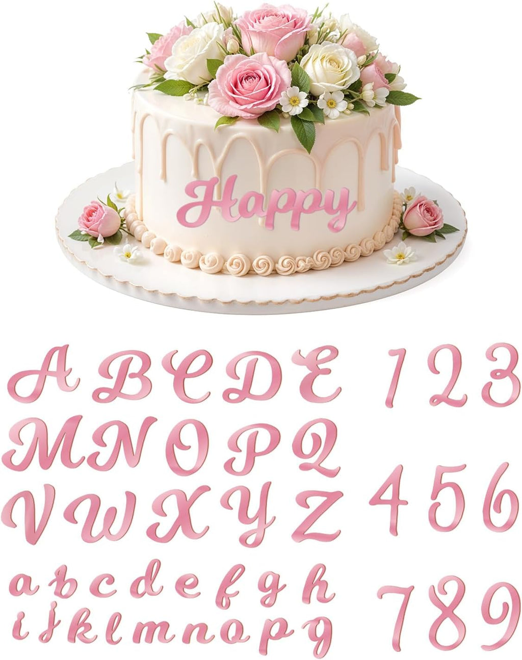 EORTA 64 Pcs Acrylic Letter Cake Topper, Personalized Alphabet Numbers Topper, Birthday Cake Decoration Picks for Anniversary Wedding Baby Shower Graduation Party Supplies, (rose gold)