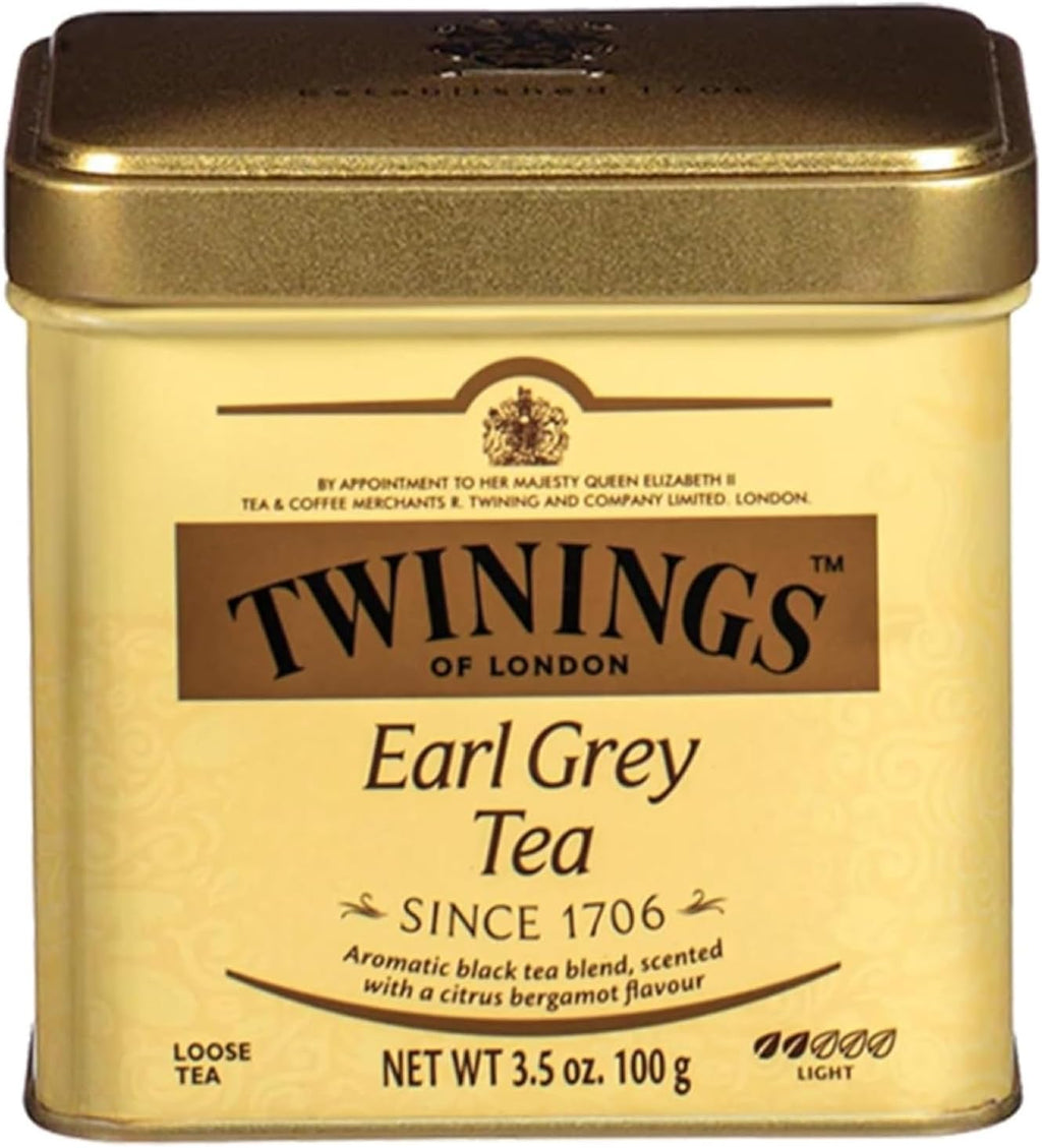 Twinings Earl Grey Loose Black Tea Tin, 3.53 Ounce Tin (Pack of 1), Flavoured with Citrus and Bergamot, Caffeinated, Enjoy Hot or Iced