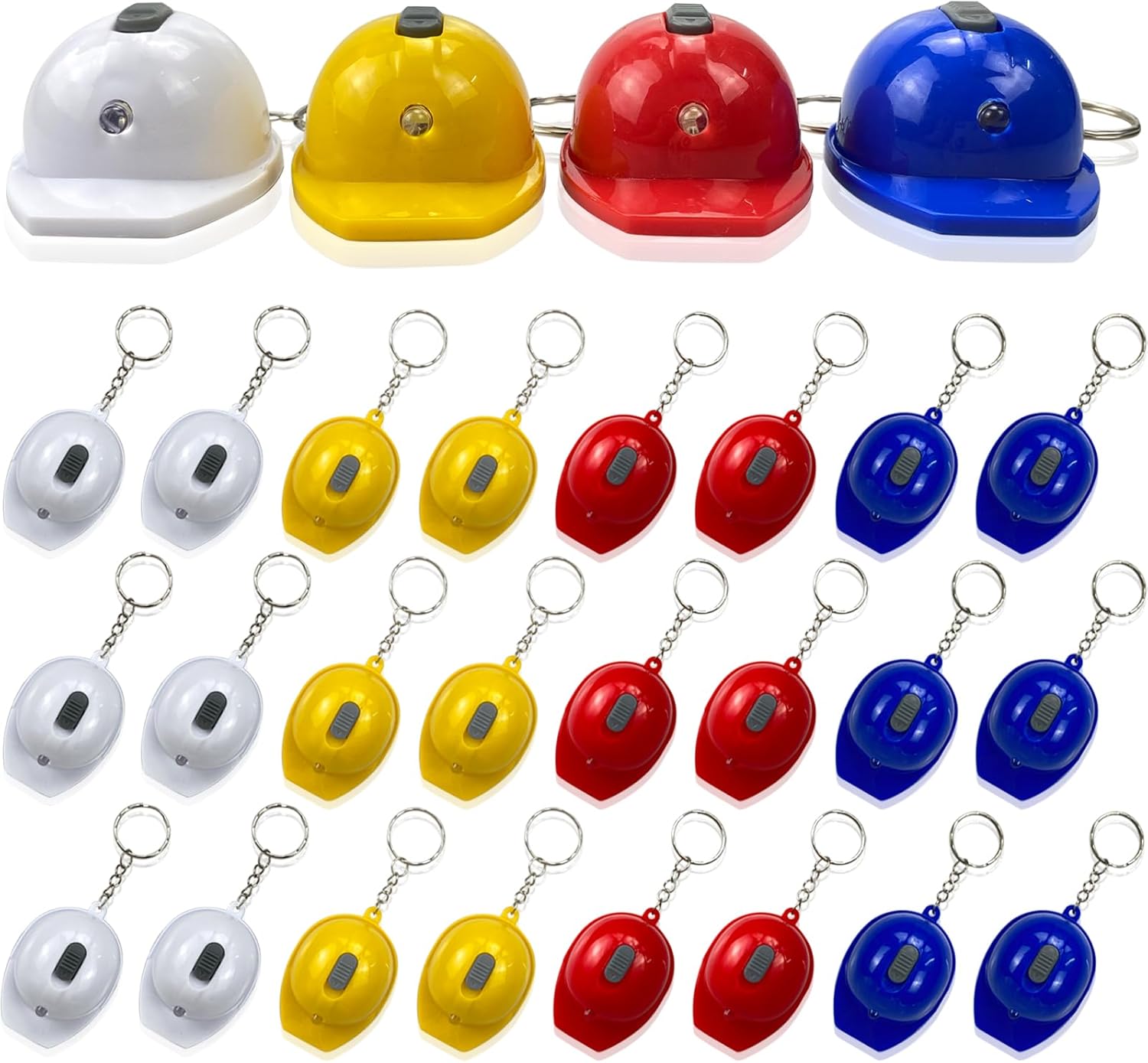 24 Pcs Construction Party Favors Keychains Mini LED Flashlight Keychains Mini Hard Hat Helmet Key Chains for Construction Truck Birthday Employees Gifts Goodie Bags Fillers Prize Supplies Decorations
