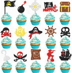 24pcs Glitter Pirate Theme Cupcake Toppers Pirate Party Decoration Nautical Sailing Cake Cupcake Picks for Pirate Themed Birthday Party Decorations Baby Shower Supplies