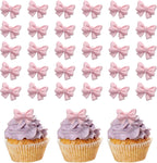 30 Pcs Bowknot Cupcake Toppers Pink Bow Cake Picks Bridal Engagement Wedding Baby Shower Birthday Party Theme Decoration Supplies