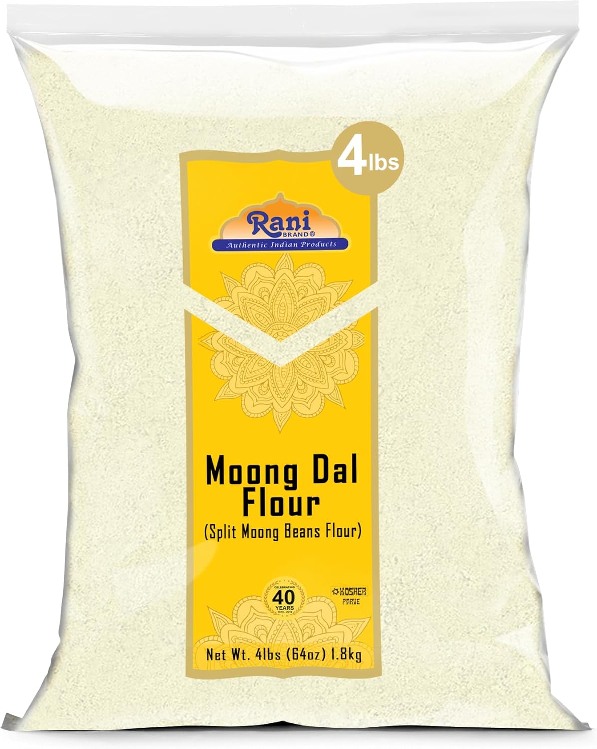 Rani Moong Flour (Mung Bean Flour, Green Gram Flour) 64oz (4lbs) 1.81kg Bulk ~ All Natural | Vegan | Gluten Friendly | NON-GMO | Kosher | Indian Origin