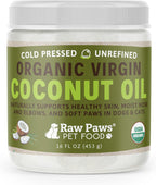 Raw Paws Virgin Organic Coconut Oil for Dogs & Cats, 16-oz - Treatment for Itchy Skin, Dry Nose, Paws - Hot Spot Lotion - Natural Hairball Remedy for Cats