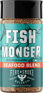 Fire & Smoke Society Fish Monger Seafood Seasoning | Fish Seasoning for Snapper, Swordfish, Tuna, Catfish, Salmon | Himalayan Pink Salt, Garlic, Aromatic Herbs, Lemon and Orange Peel | M 5.2 oz