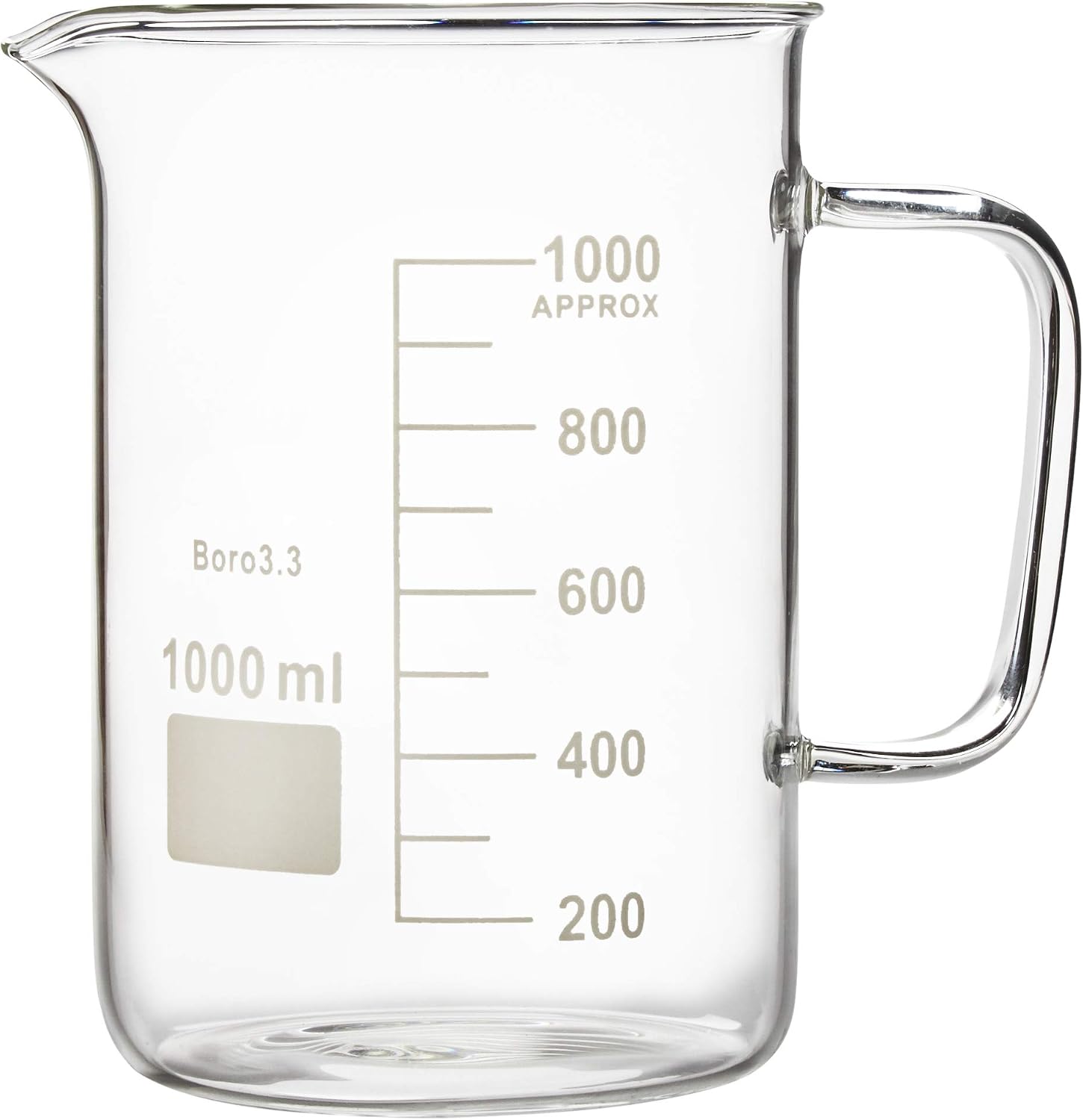 Labnique Glass Beaker with Handle, Beaker Mug with Pouring Spout, Double Graduated, 1000ml (33.8 oz / 4.2 cups)