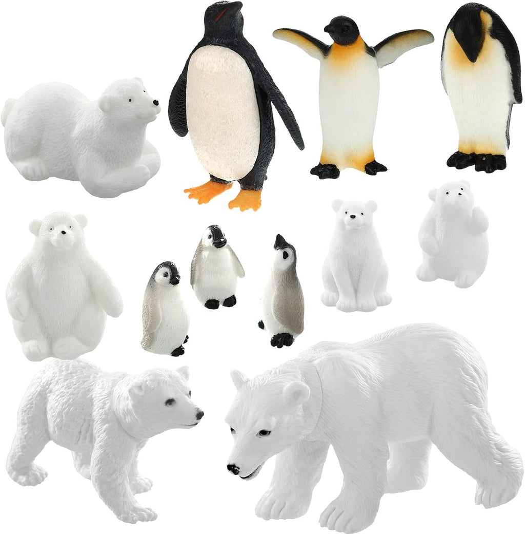 Sumind 12 Pieces Realistic Polar Animal Figurines Arctic Polar Animal Figures Set Includes 6 Bear and 6 Emperor Penguin Family Birthday Party Favor Animals 2026 VBS Set