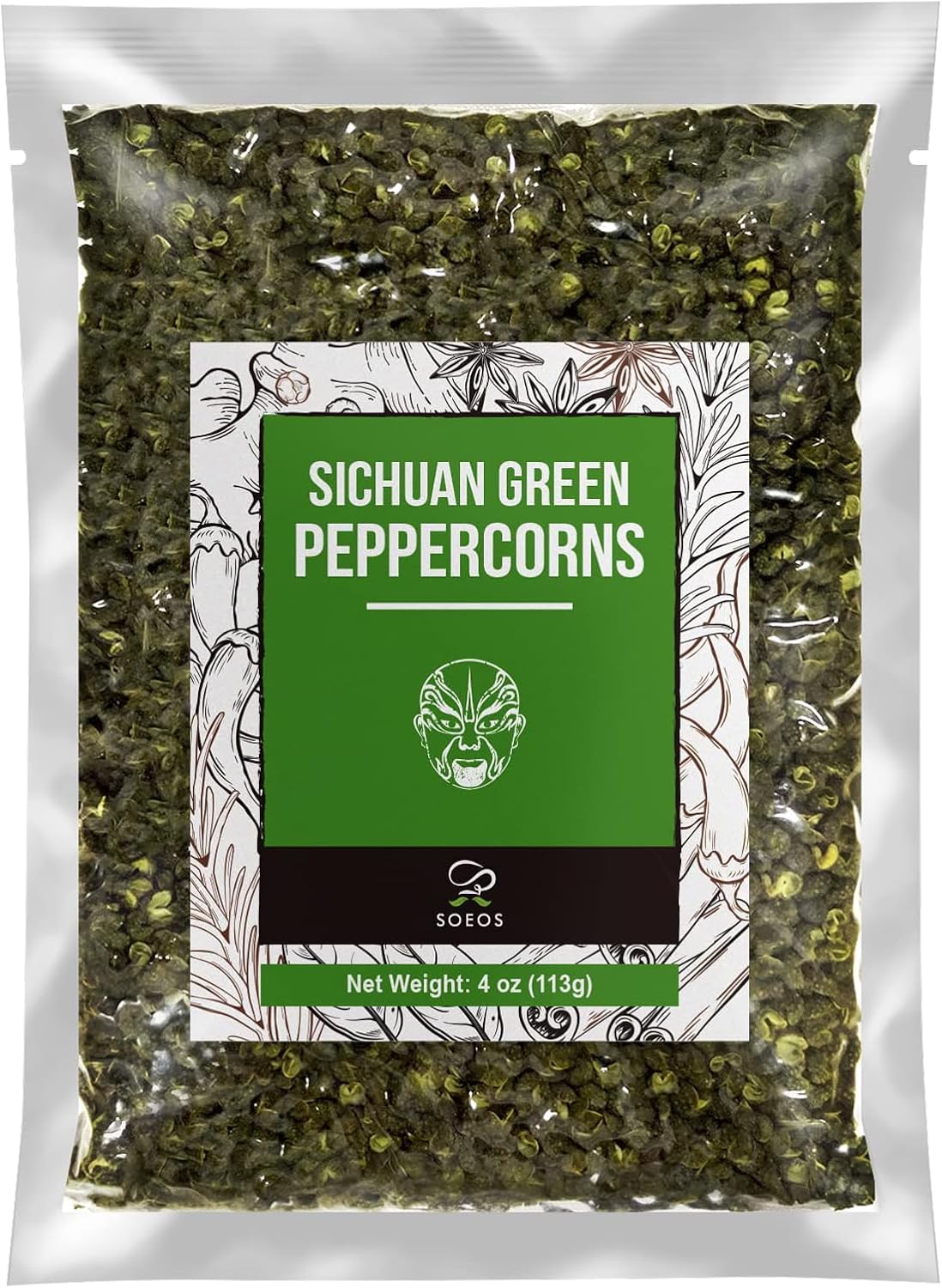 Soeos Green Peppercorns, 4oz(113g), Authentic Sichuan Green Peppercorns, Numbing and Tingle Effect, Less Seeds, Strong Flavor, Essential for Mapo Tofu, Kung Pao Chicken and Asine Cusine