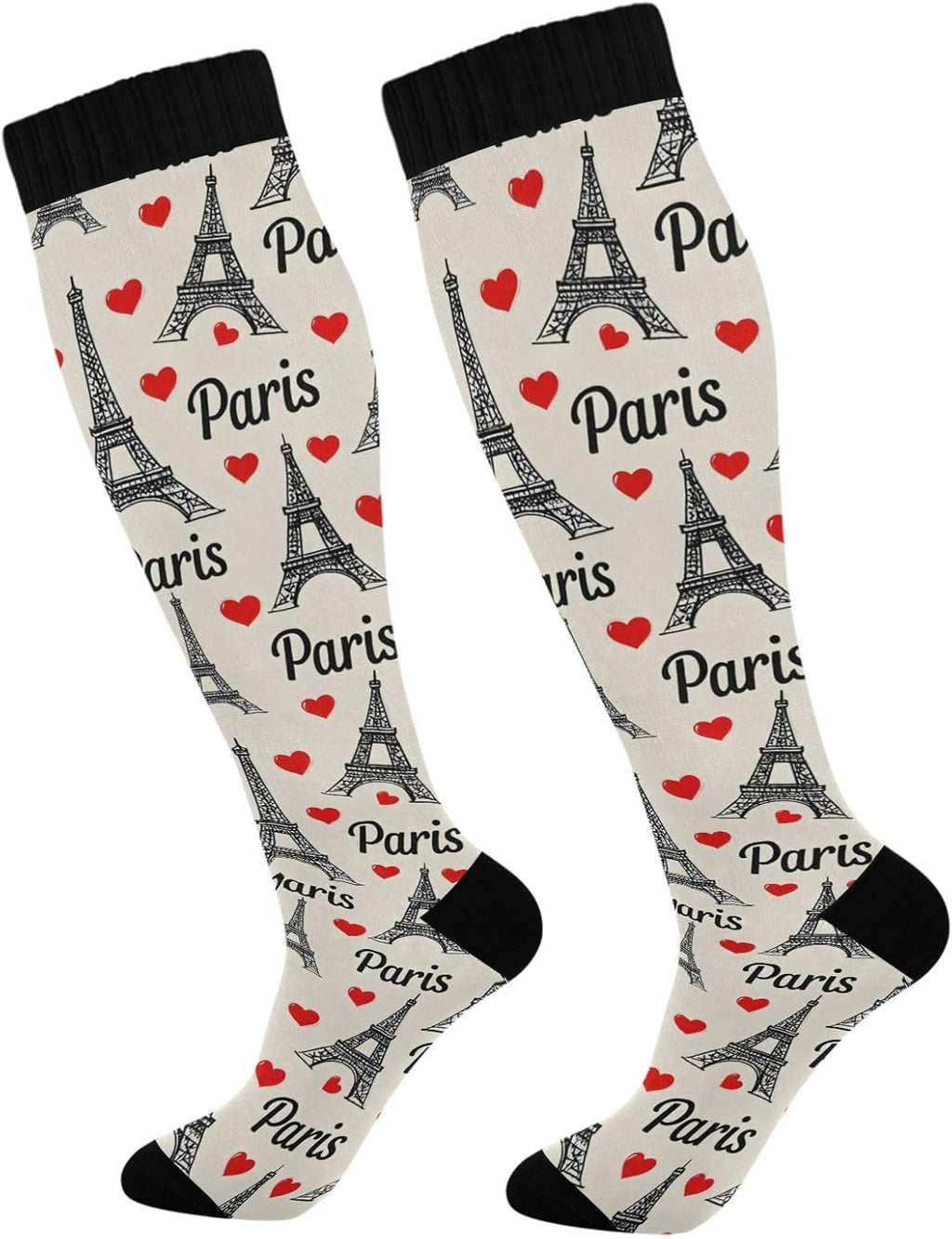 SUABO Eiffel Tower Compression Sock for Women Men Knee High Socks Circulation Long Socks for Running Travel