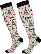 SUABO Eiffel Tower Compression Sock for Women Men Knee High Socks Circulation Long Socks for Running Travel
