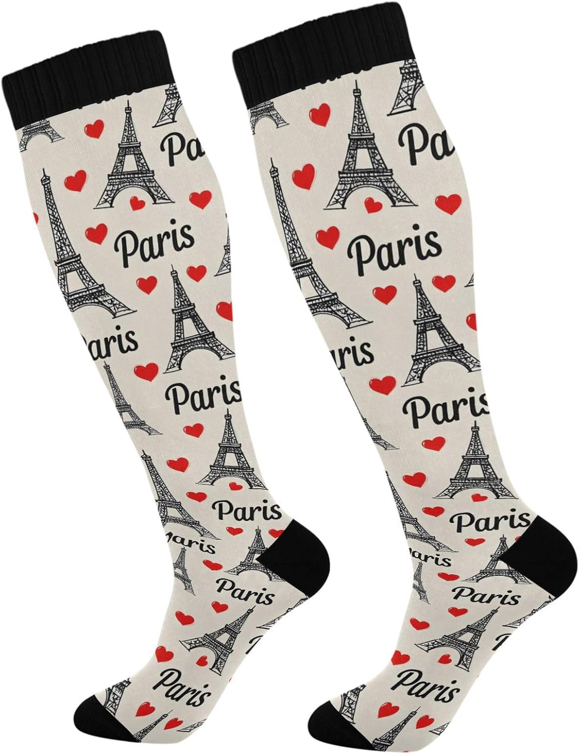 SUABO Eiffel Tower Compression Sock for Women Men Knee High Socks Circulation Long Socks for Running Travel