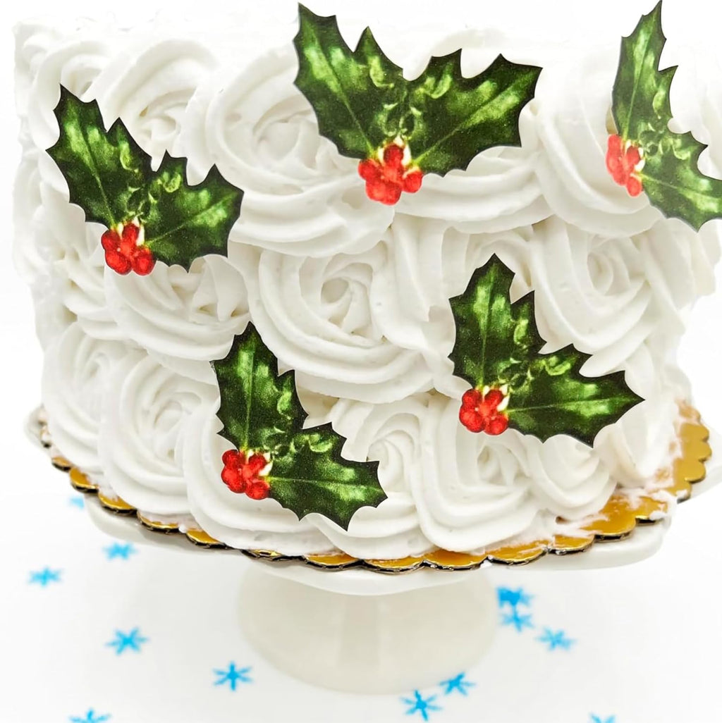 Sugar Robot Holly Leaves Cupcake Toppers - Christmas Cake Decorations Edible - Christmas Cupcake Toppers - Cake Topper - Decoration Made in the USA - Premium Crafted - 24 Pcs Pack
