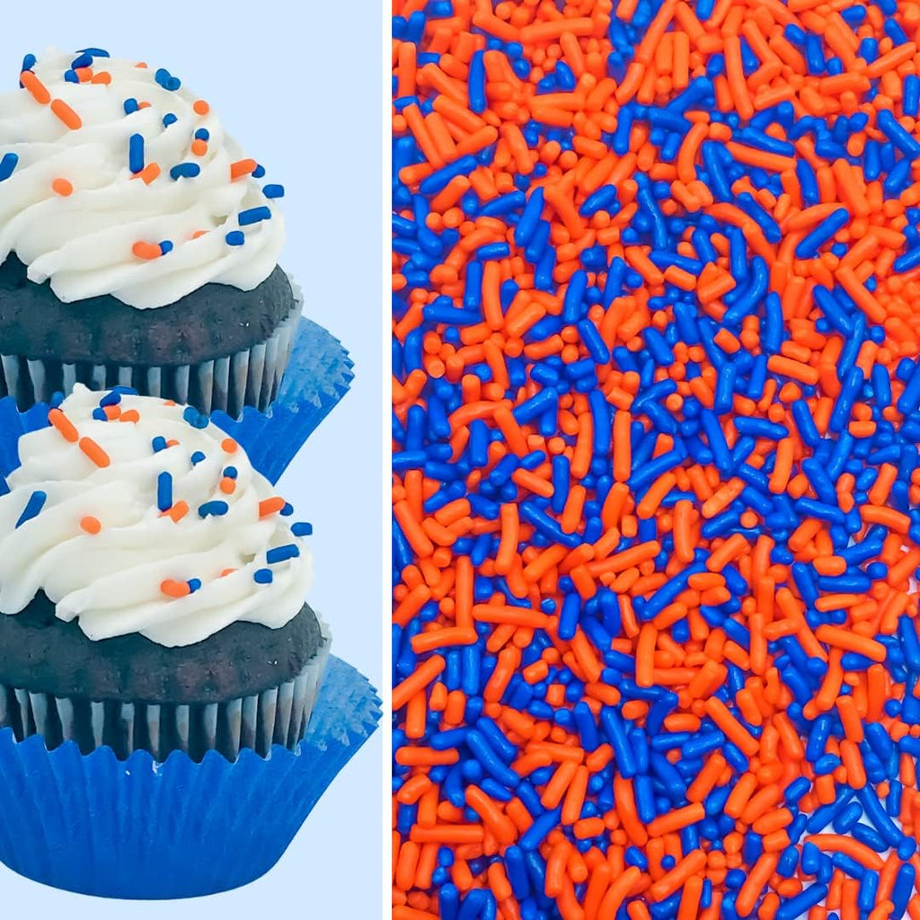 Orange and Blue Cake Pop Cookie Cupcake Cakes Semi-Sweet Edible Confetti Decorations Sprinkles Desert Jimmies Toppers 6oz Bag