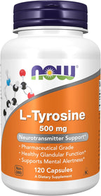 NOW Supplements, L-Tyrosine 500 mg, Supports Mental Alertness*, Neurotransmitter Support*, 120 Capsules