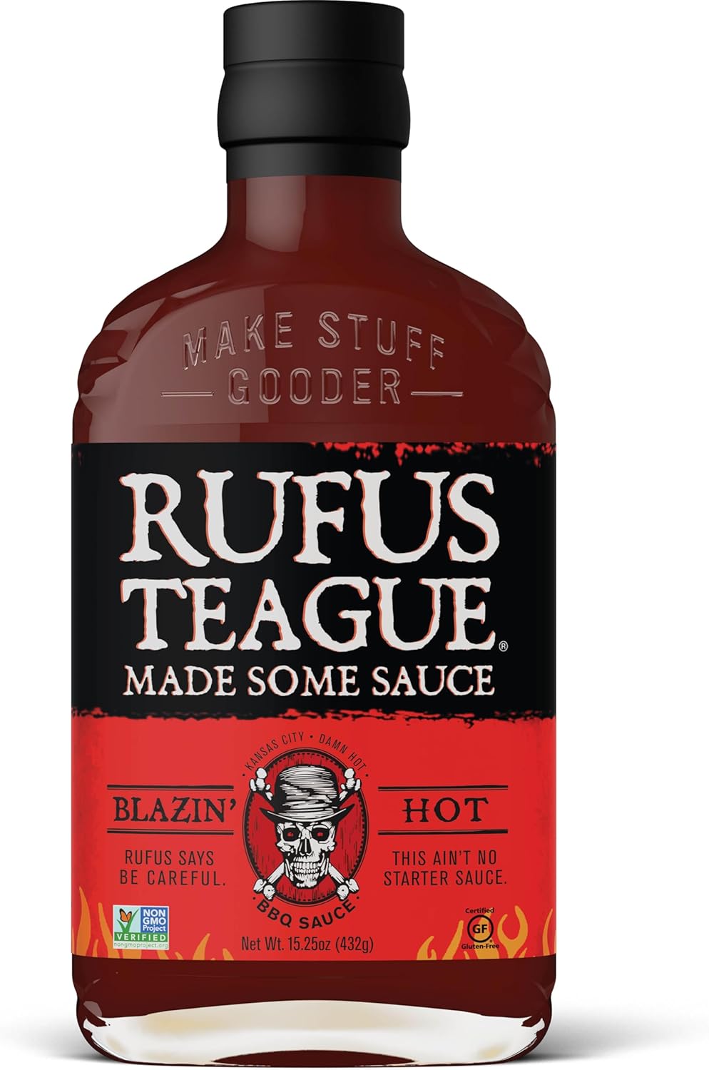 Rufus Teague Blazin' Hot BBQ Sauce, 1 Pack, Premium Barbecue Sauce with Natural Ingredients, Award-Winning Bold Flavor, Gluten-Free, Non-GMO,15.25 oz