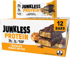 JUNKLESS Chocolate Peanut Butter Protein Bars | 15g Protein, No Added Sugar, High Fiber, Gluten Free | Healthy Snack for Kids & Adults | 12 Bars