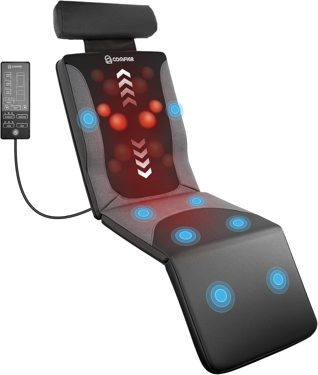 COMFIER Full Body Massage Mat with Heat, Shiatsu Back Massager for Pain Relief Deep Tissue Kneading & Vibration Heating Chair Massage Pad for Recliner, Sofa, Bed