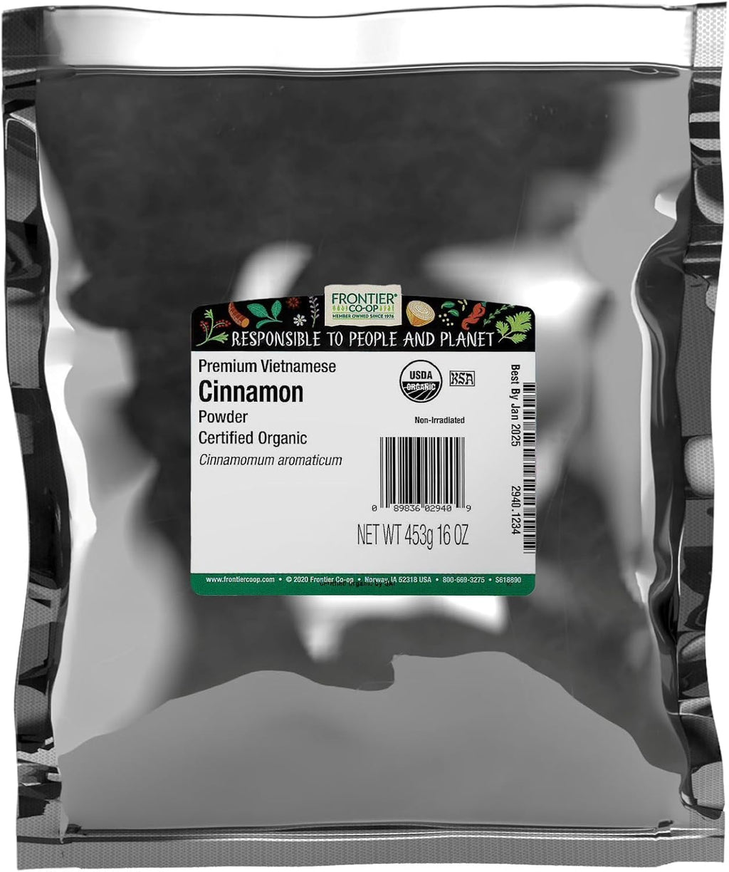 Frontier Organic Ground Vietnamese Cinnamon, 1-Pound Bulk, Premium Quality Cinnamon, Full Balanced Spicy Flavor, Kosher