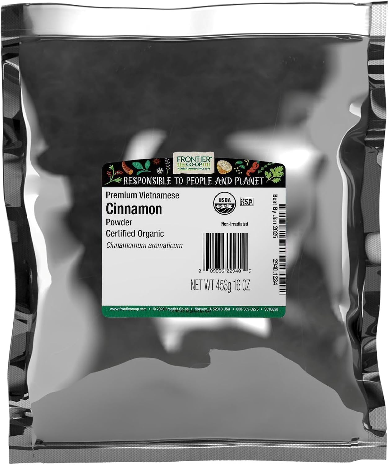Frontier Organic Ground Vietnamese Cinnamon, 1-Pound Bulk, Premium Quality Cinnamon, Full Balanced Spicy Flavor, Kosher
