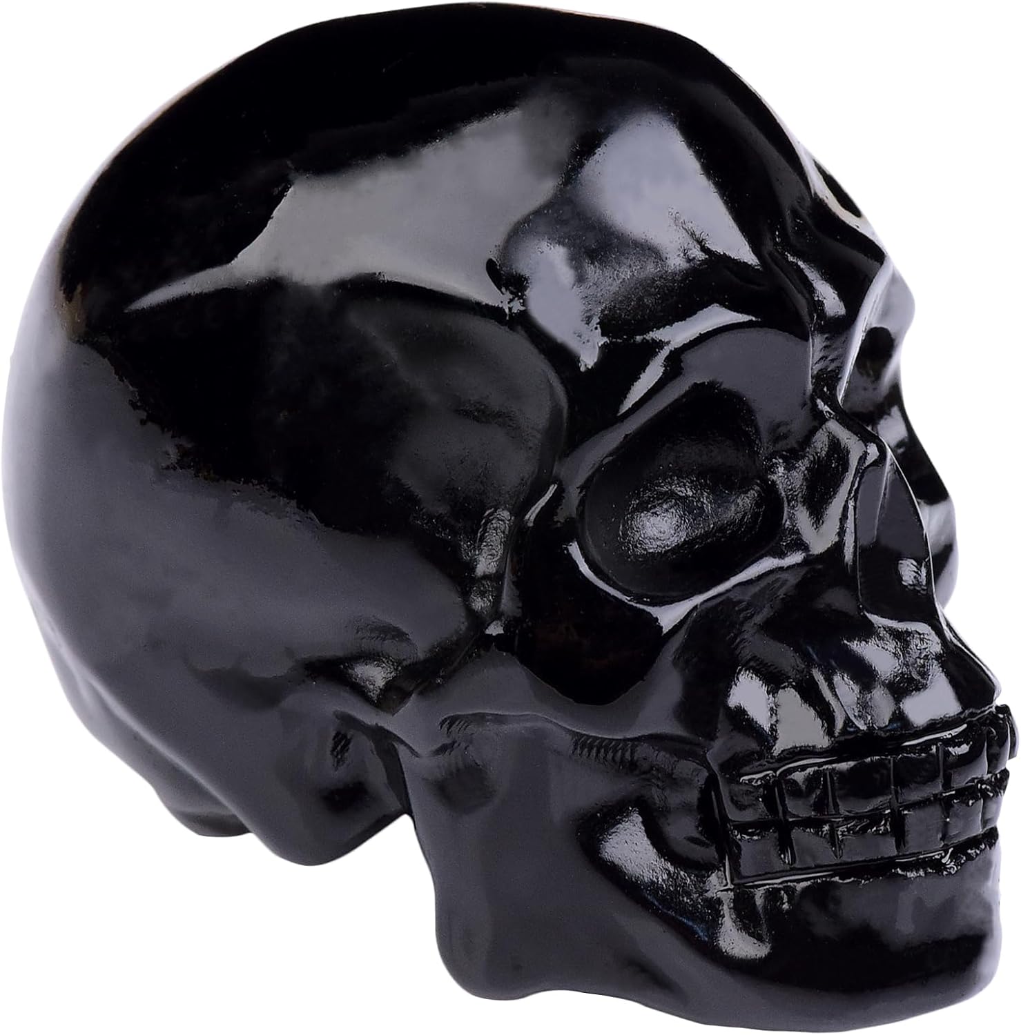 Black Obsidian Crystal Skull, 1.4 Inch Miniature Hand Carved Reiki Healing Pocket Stone, Small Collectible Skull Figurine for Altar Home Office Decor, Crystal Statue Meditation Gift for Men Women